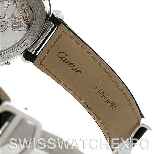 This image shows the backside of the strap and the partially visible case back of a Cartier Pasha W3107255 Men
s Stainless Steel Silver Dial W3107255 Men
s Stainless Steel Silver Dial watch.