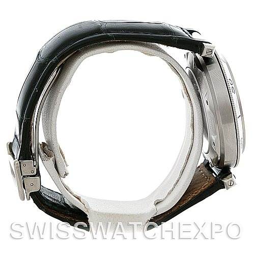 The Cartier Pasha W31037H3 Men
s Stainless Steel Silver Dial W31037H3 Men
s Stainless Steel Silver Dial watch is shown from a side angle, highlighting the strap, buckle, and watch case profile.