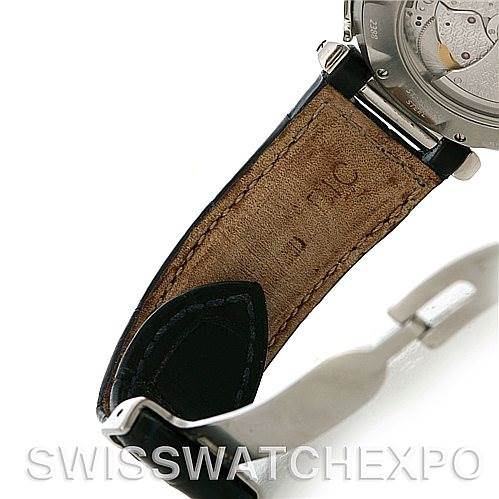 This image shows the back of a Cartier Pasha W31037H3 Men
s Stainless Steel Silver Dial W31037H3 Men
s Stainless Steel Silver Dial watch, including part of the leather strap and the case back.