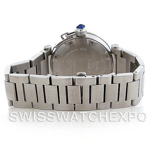 The photo shows the back and bracelet of the Cartier Pasha W31080M7 Men
s Stainless Steel Silver Dial W31080M7 Men
s Stainless Steel Silver Dial watch from a rear angle.
