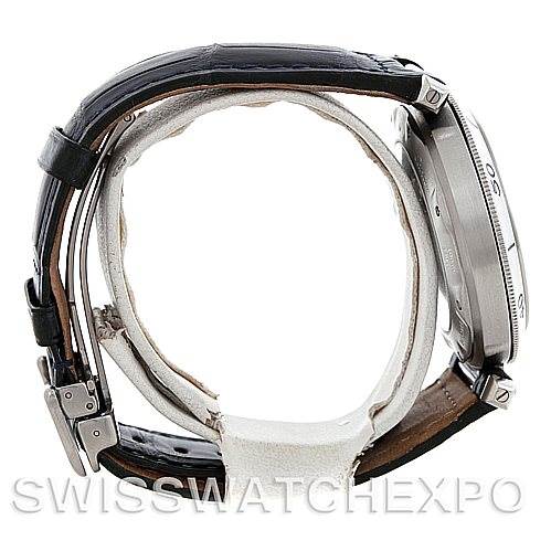 The image shows a side view of a Cartier Pasha W31037H3 Men's Stainless Steel Silver Dial W31037H3 Men's Stainless Steel Silver Dial watch, highlighting the case, bezel, and strap.