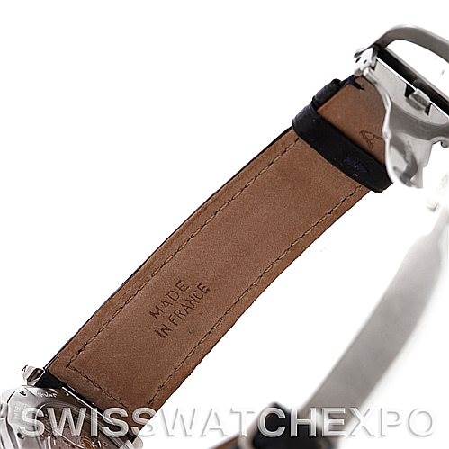 The image shows a close-up view of the strap and clasp of the Cartier Pasha W31037H3 Men's Stainless Steel Silver Dial W31037H3 Men's Stainless Steel Silver Dial watch, highlighting the "Made in France" inscription.