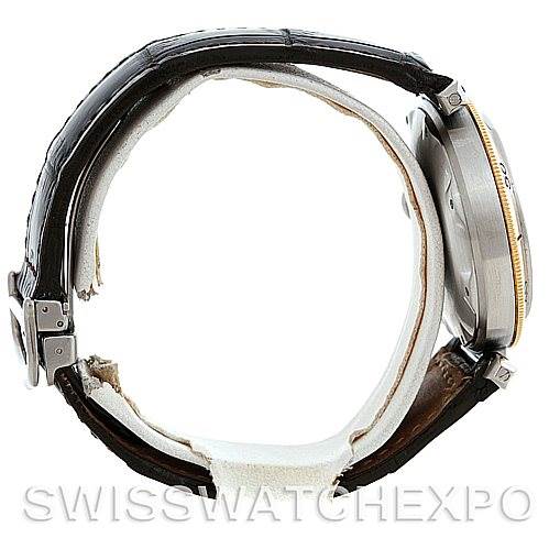 The image shows a side profile view of the Cartier Pasha W3101255 Men's Stainless Steel Silver Dial W3101255 Men's Stainless Steel Silver Dial watch, highlighting the case, bezel, and strap.