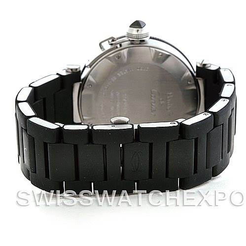 The image shows the back case and bracelet of a Cartier Pasha W31077U2 Men
s Stainless Steel Black Dial W31077U2 Men
s Stainless Steel Black Dial model watch, viewed from the rear angle.