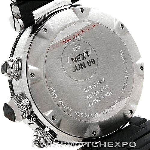 This image shows the back case of a Cartier Pasha W31088U2 Men
s Stainless Steel Black Dial W31088U2 Men
s Stainless Steel Black Dial watch, highlighting its automatic movement and water resistance.