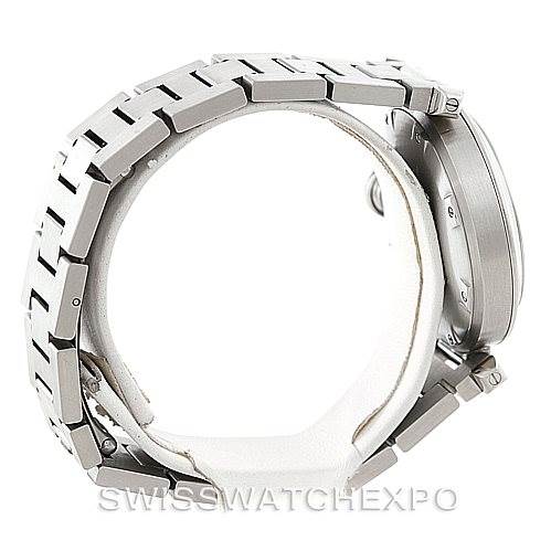 The image displays a side view of a Cartier Pasha W31023M7 Men's Stainless Steel Pink Dial W31023M7 Men's Stainless Steel Pink Dial watch, showcasing the bracelet and part of the case.