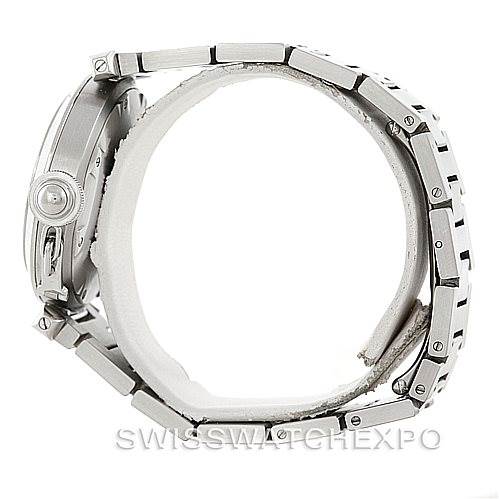 The image shows the side profile of the Cartier Pasha W31023M7 Men's Stainless Steel Pink Dial W31023M7 Men's Stainless Steel Pink Dial watch, highlighting the bracelet and crown.