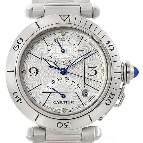 Photo of Cartier Pasha Power Reserve Mens Steel GMT Watch W31037H3