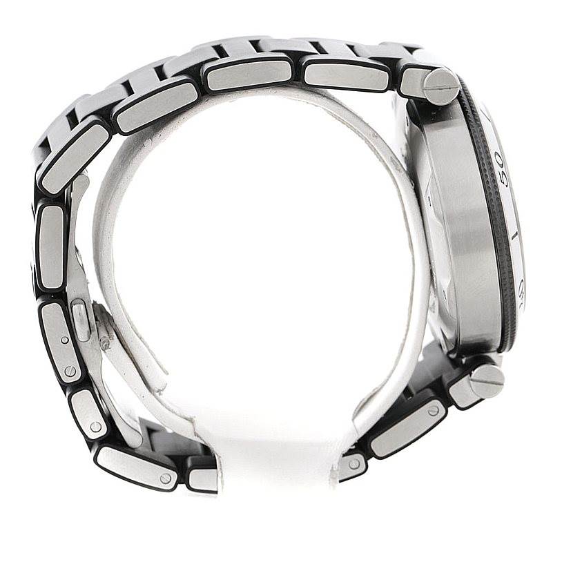 The image shows a side view of the band and case of a Cartier Pasha W31077U2 Men
s Stainless Steel Black Dial W31077U2 Men
s Stainless Steel Black Dial watch.