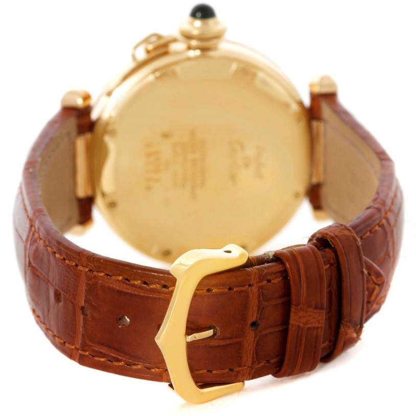 This image shows the backside and strap of a Cartier Pasha 10351 Men's Yellow Gold Silver Dial 10351 Men's Yellow Gold Silver Dial watch.