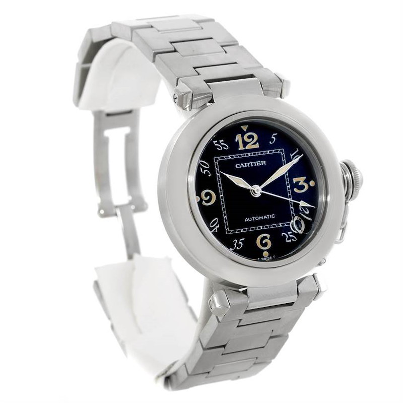 Cartier Pasha C Medium Black Dial Automatic Steel Watch W31043M7 SwissWatchExpo