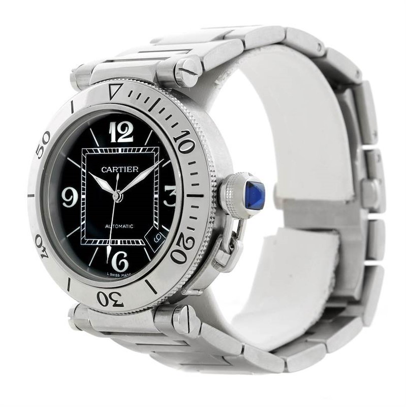 Cartier Pasha Seatimer Black Dial Stainless Steel Watch W31077M7 SwissWatchExpo