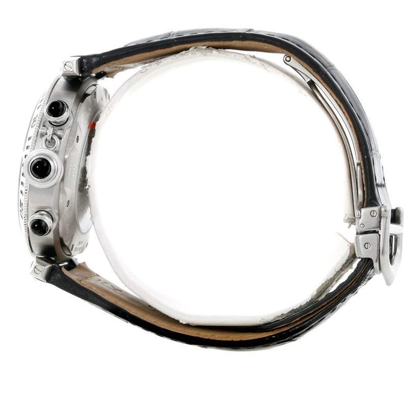 The image shows a side view of the Cartier Pasha W3105155 Men's Stainless Steel Grey Dial W3105155 Men's Stainless Steel Grey Dial watch, displaying its case, pushers, and strap with a buckle.