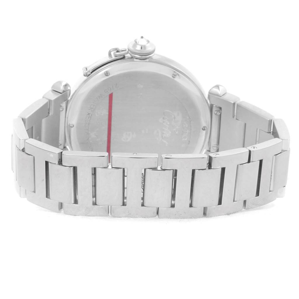 The image shows the back case and bracelet of a Cartier Pasha WJ1202M9 Men's White Gold Silver Dial WJ1202M9 Men's White Gold Silver Dial watch from a rear angle.