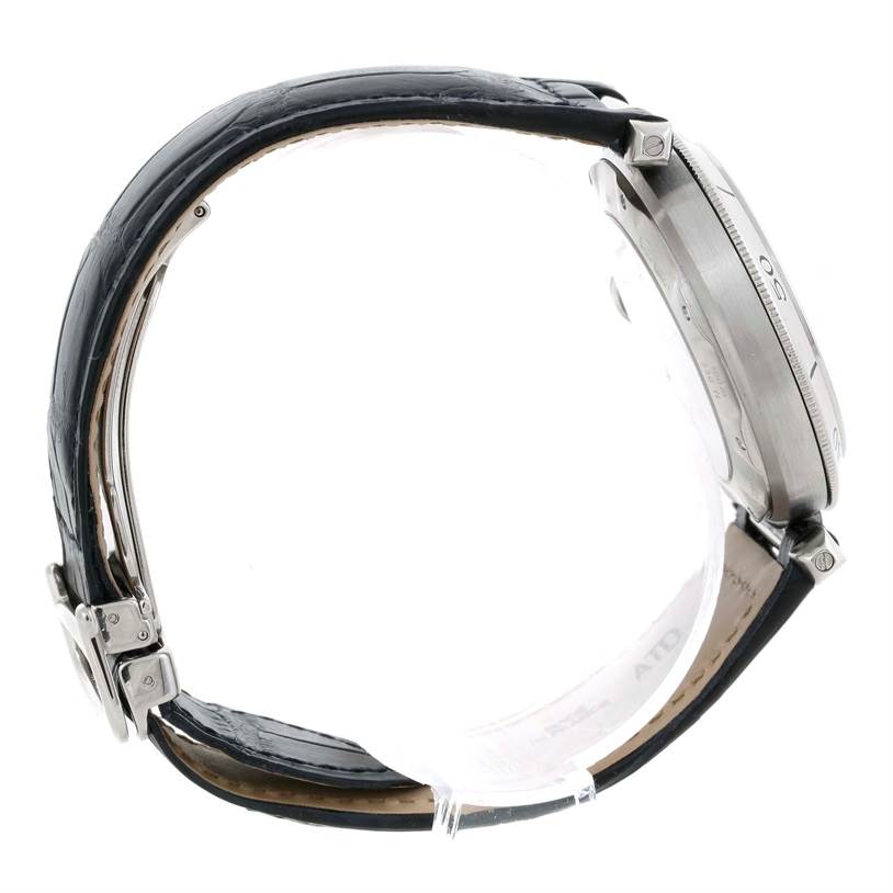 The image shows a side profile of the Cartier Pasha W31037H3 Men
s Stainless Steel Silver Dial W31037H3 Men
s Stainless Steel Silver Dial watch, focusing on the band and the side of the watch case.