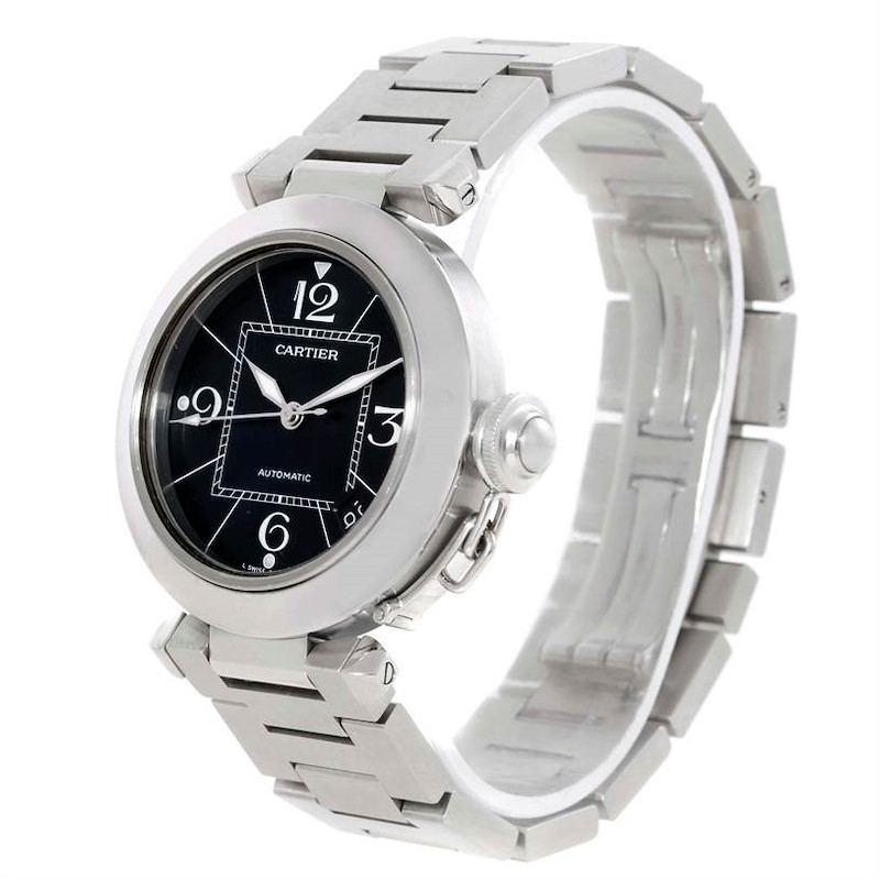 Cartier Pasha C Medium Black Dial Automatic Steel Watch W31076M7 SwissWatchExpo