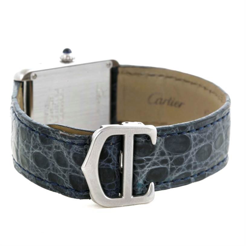 The image shows the back and strap of the Cartier Tank Solo W1018255 Women's Stainless Steel Silver Dial W1018255 Women's Stainless Steel Silver Dial watch, with a prominent buckle visible.