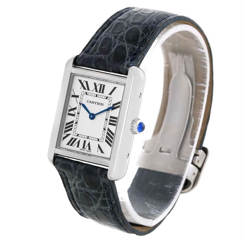 Cartier Tank Solo Ladies Stainless Steel Blue Strap Watch W1018255 SwissWatchExpo