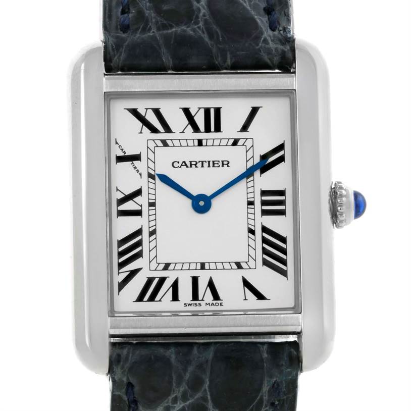 Cartier Tank Solo Ladies Stainless Steel Blue Strap Watch W1018255