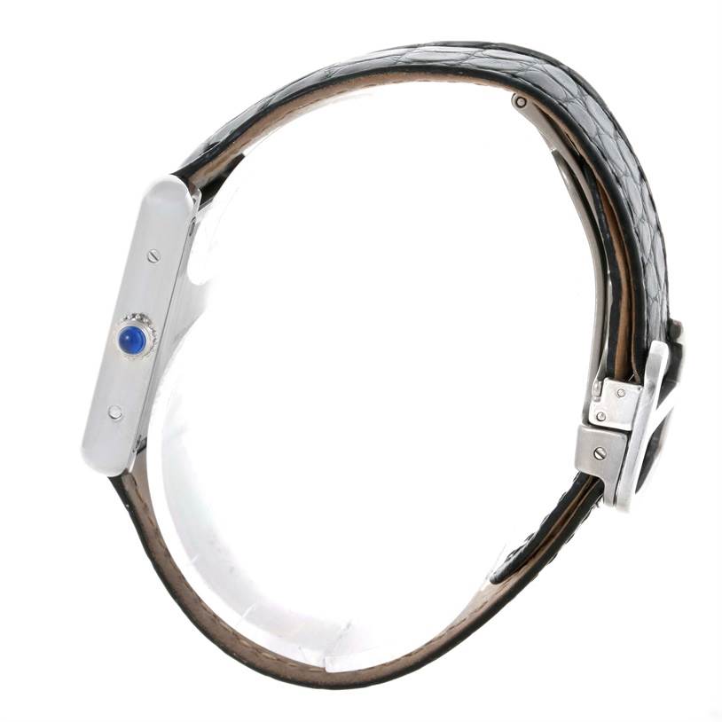 The image shows a side view of the Cartier Tank Solo W1018255 Women's Stainless Steel Silver Dial W1018255 Women's Stainless Steel Silver Dial watch, highlighting its strap, crown, and case profile.