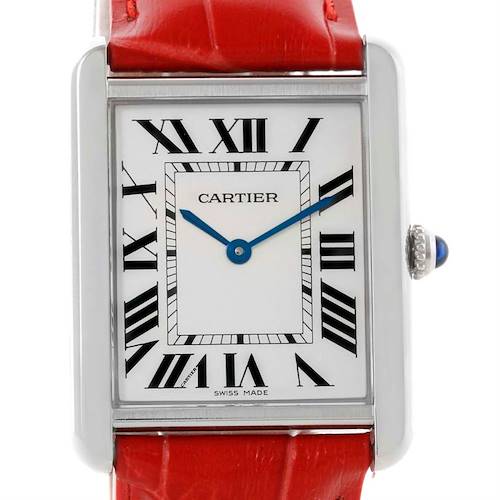 Photo of Cartier Tank Solo Large Steel Red Strap Watch W1018355 Box Papers