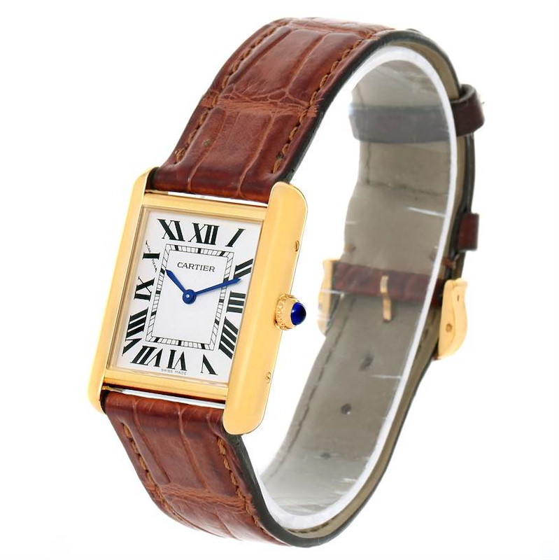 Cartier Tank Solo Small Gold and Steel Brown Strap Watch W1018755 SwissWatchExpo