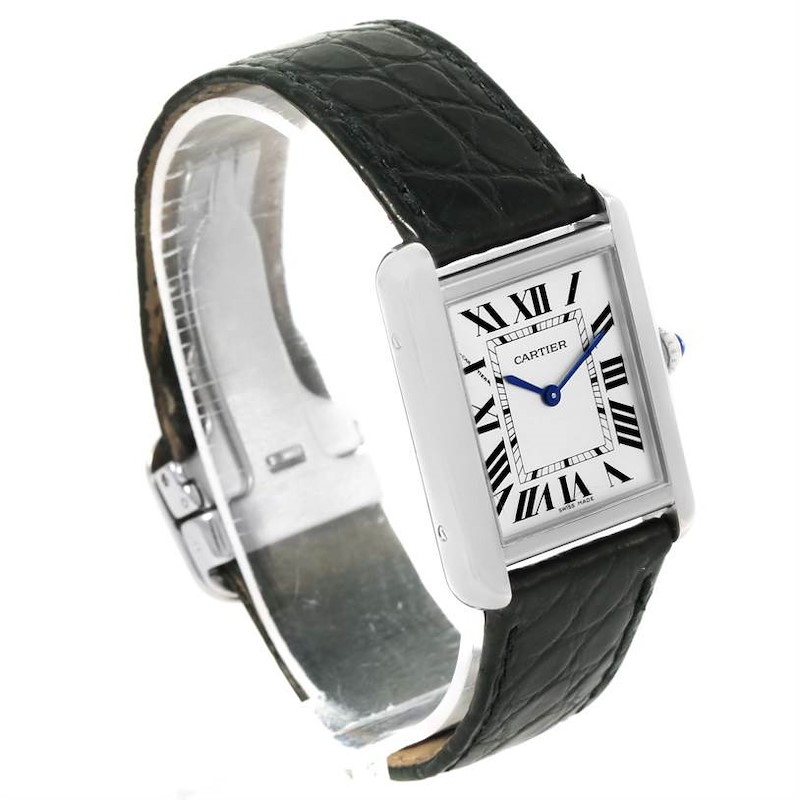 Cartier Tank Solo Ladies Stainless Steel Black Strap Watch W1018255 SwissWatchExpo