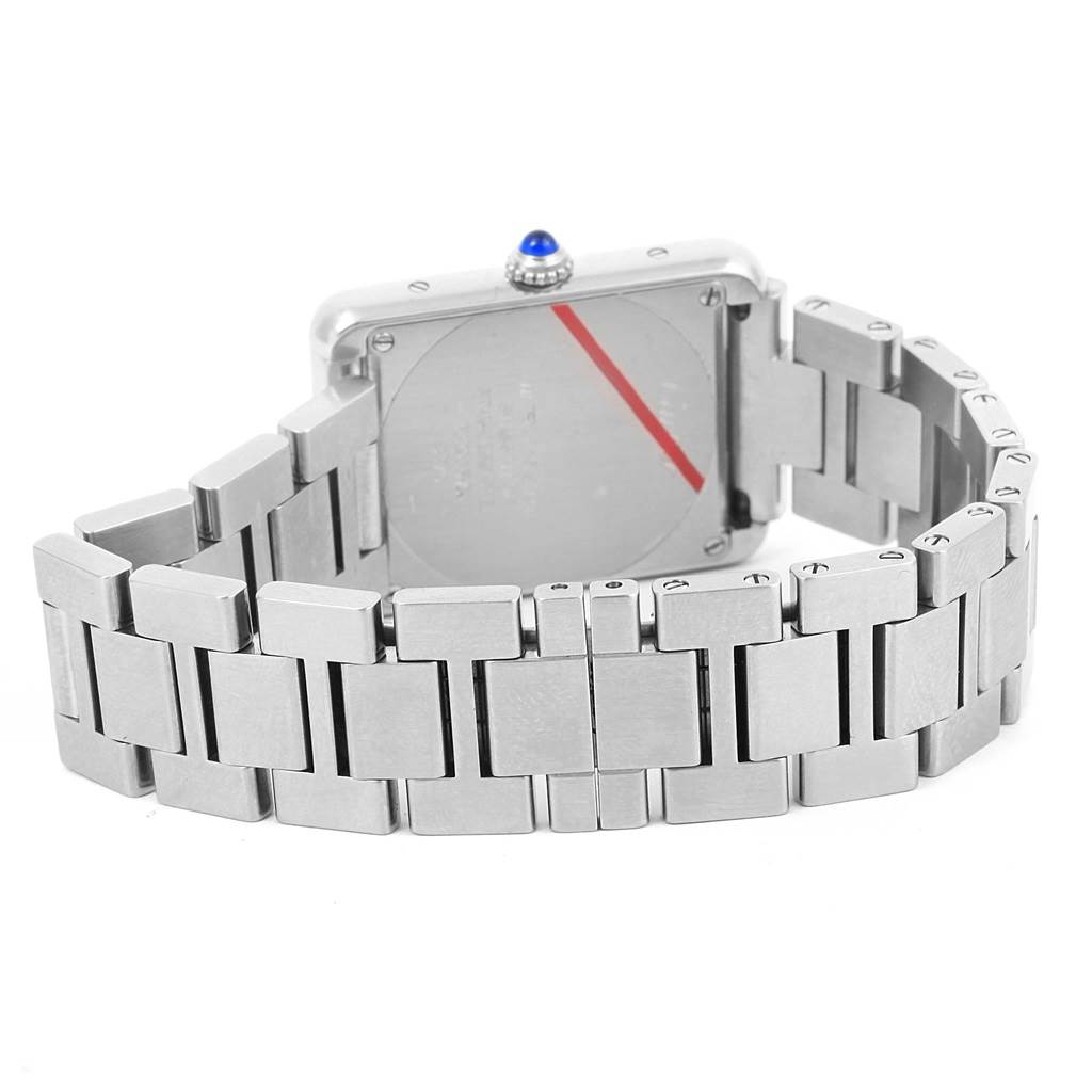 This image shows the back view and metal bracelet of the Cartier Tank Solo W5200013 Women
s Stainless Steel Silver Dial W5200013 Women
s Stainless Steel Silver Dial watch model.