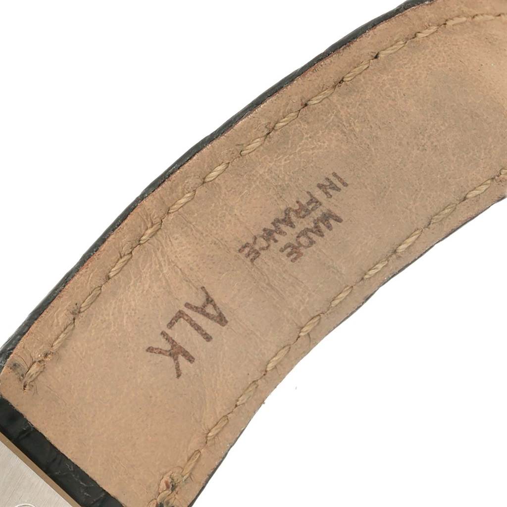 This image shows a close-up of the leather strap's interior of a Cartier Tank Solo W1018255 Women's Stainless Steel Silver Dial W1018255 Women's Stainless Steel Silver Dial watch.