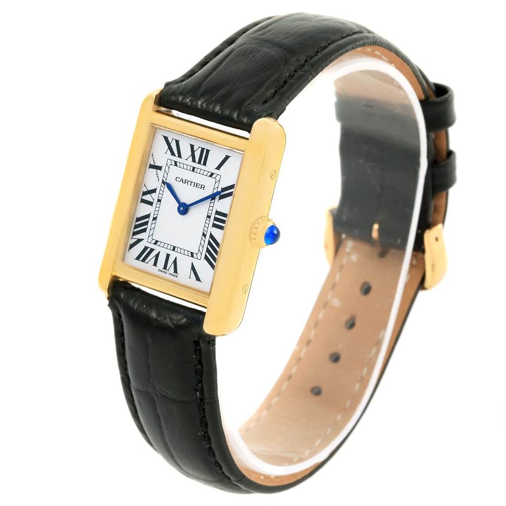 The image shows a Cartier Tank Solo W1018755 Women's Steel and Gold (two tone) Silver Dial W1018755 Women's Steel and Gold (two tone) Silver Dial watch at a three-quarter angle, highlighting the face, case, strap, and clasp.