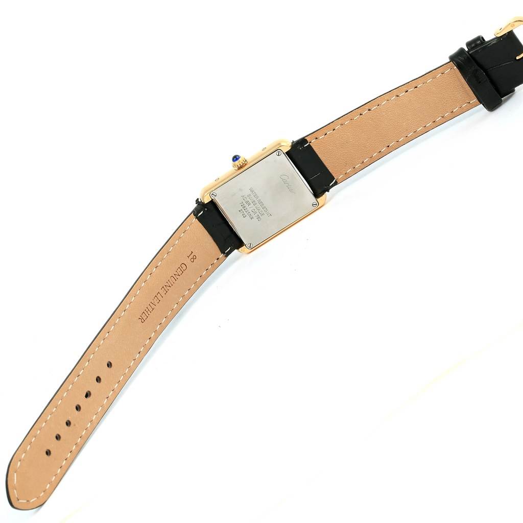 The image shows the back view of the Cartier Tank Solo W1018755 Women's Steel and Gold (two tone) Silver Dial W1018755 Women's Steel and Gold (two tone) Silver Dial watch, highlighting the case back, strap, and buckle.