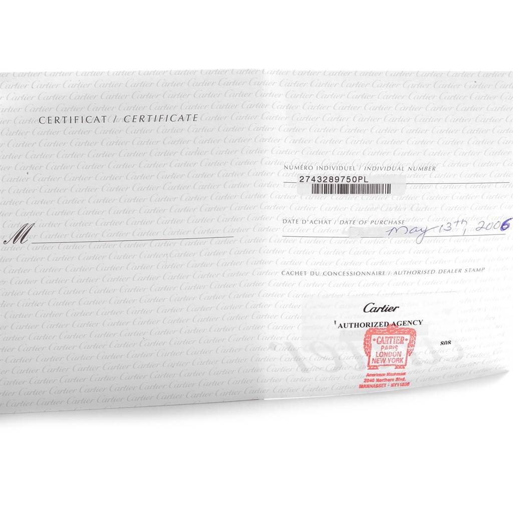 The image shows the certificate of authenticity for the Cartier Tank Solo W1018755 Women's Steel and Gold (two tone) Silver Dial W1018755 Women's Steel and Gold (two tone) Silver Dial watch.