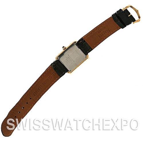 The image shows the back view of a Cartier Tank Solo W1018755 Women's Yellow Gold Silver Dial W1018755 Women's Yellow Gold Silver Dial watch, highlighting the strap and caseback.