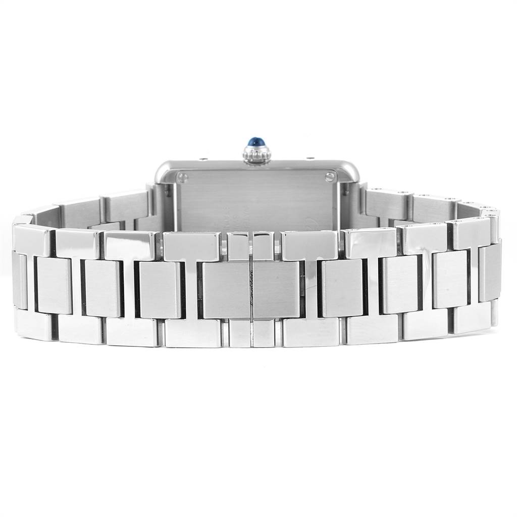 This image shows the back and bracelet of the Cartier Tank Solo W5200013 Women's Stainless Steel Silver Dial W5200013 Women's Stainless Steel Silver Dial watch from a rear angle.