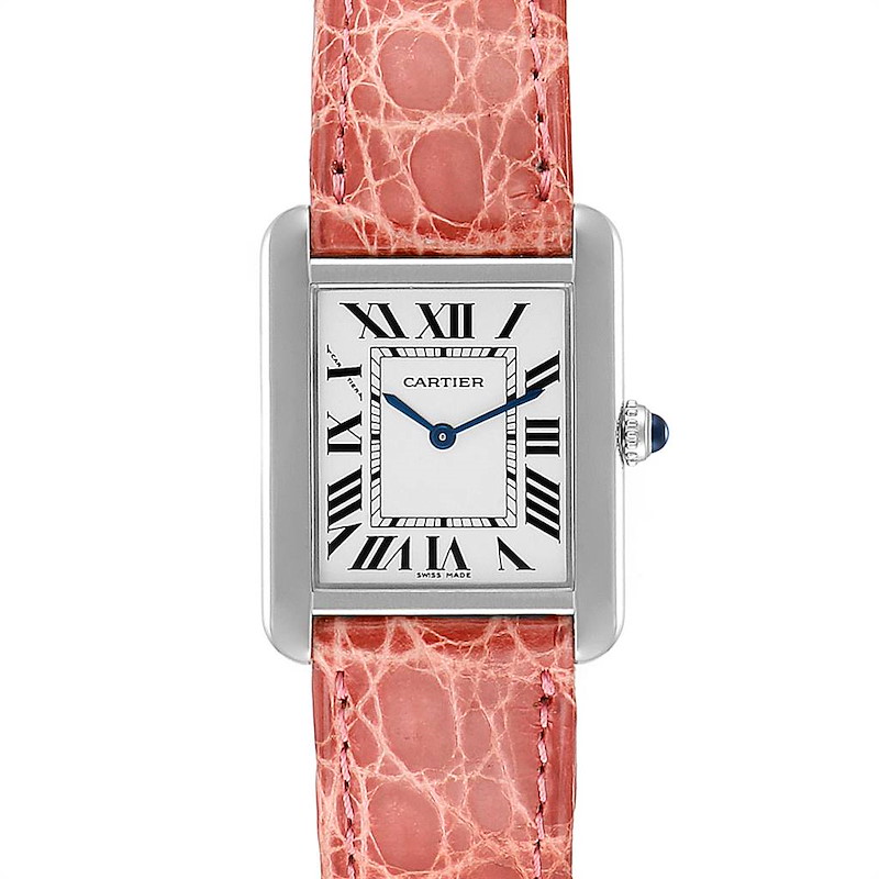 Cartier Tank Solo Steel Pink Strap Ladies Watch W5200005 SwissWatchExpo