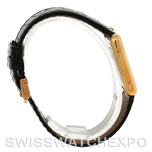 The image shows a side view of the Cartier Tank Solo W1018755 Women
s Steel and Gold (two tone) Silver Dial W1018755 Women
s Steel and Gold (two tone) Silver Dial model, highlighting the watch
s case and leather strap.