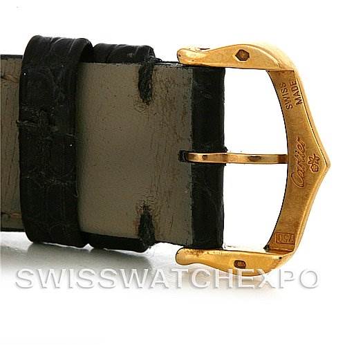 The image shows the clasp and part of the leather strap of the Cartier Tank Solo W1018755 Women's Steel and Gold (two tone) Silver Dial W1018755 Women's Steel and Gold (two tone) Silver Dial watch.