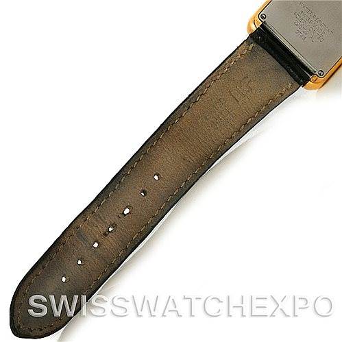 This image shows the back case and leather strap of the Cartier Tank Solo W1018755 Women
s Steel and Gold (two tone) Silver Dial W1018755 Women
s Steel and Gold (two tone) Silver Dial watch.