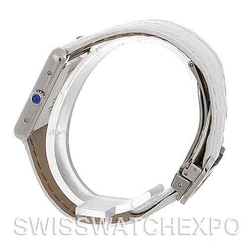 The image shows a side profile of the Cartier Tank Solo W1018255 Women's Stainless Steel Silver Dial W1018255 Women's Stainless Steel Silver Dial watch, focusing on the case and the complete strap.