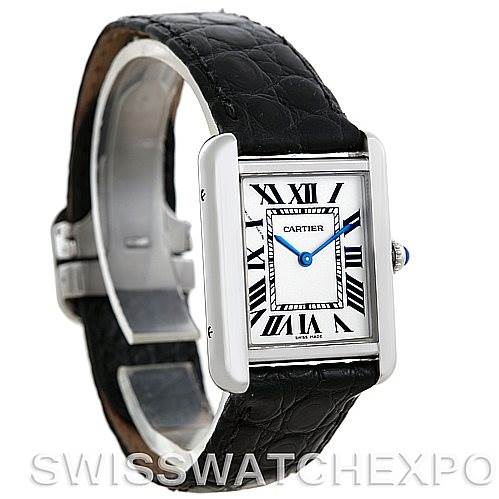 The image shows a Cartier Tank Solo W1018255 Women's Stainless Steel Silver Dial W1018255 Women's Stainless Steel Silver Dial watch at a front angle, displaying its face, strap, and case.
