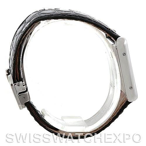 This image shows the side view of the Cartier Tank Solo W1018255 Women's Stainless Steel Silver Dial W1018255 Women's Stainless Steel Silver Dial watch, focusing on the case, strap, and clasp.