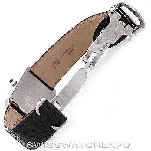 The image shows an opened view of the underside of a Cartier Tank Solo W1018255 Women's Stainless Steel Silver Dial W1018255 Women's Stainless Steel Silver Dial watch, focusing on the clasp and strap.