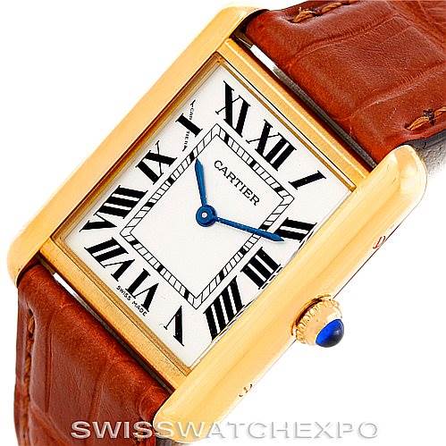 The image shows a close-up view of the face and part of the leather strap of a Cartier Tank Solo W1018755 Women's Steel and Gold (two tone) Silver Dial W1018755 Women's Steel and Gold (two tone) Silver Dial watch at a slight angle.