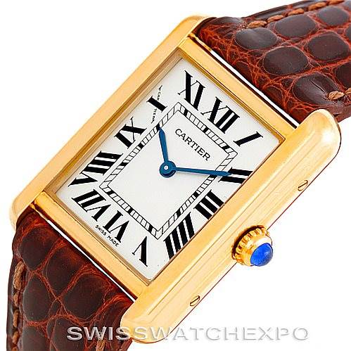 The image shows a Cartier Tank Solo W1018755 Women's Steel and Gold (two tone) Silver Dial W1018755 Women's Steel and Gold (two tone) Silver Dial watch at a slightly tilted angle, highlighting the dial, Roman numerals, and brown leather strap.