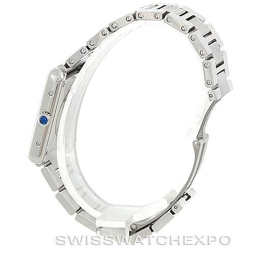 The image shows a side view of the Cartier Tank Solo W5200013 Women's Stainless Steel Silver Dial W5200013 Women's Stainless Steel Silver Dial watch, highlighting its bracelet and profile with the crown visible.