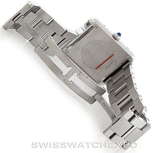 The image shows the back and bracelet of a Cartier Tank Solo W5200013 Women's Stainless Steel Silver Dial W5200013 Women's Stainless Steel Silver Dial watch, focusing on the clasp and links.