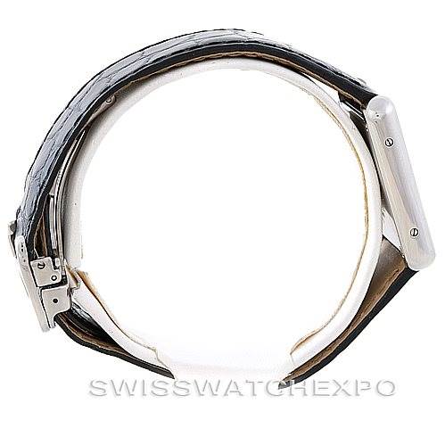 This image shows a Cartier Tank Solo W1018255 Women's Stainless Steel Silver Dial W1018255 Women's Stainless Steel Silver Dial watch from a side angle, focusing on its strap and case profile.