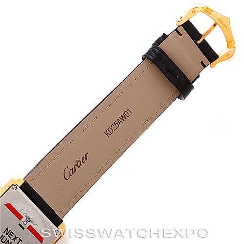 The image shows the strap and buckle of a Cartier Tank Solo W1018755 Women's Steel and Gold (two tone) Silver Dial W1018755 Women's Steel and Gold (two tone) Silver Dial watch, featuring the Cartier branding.