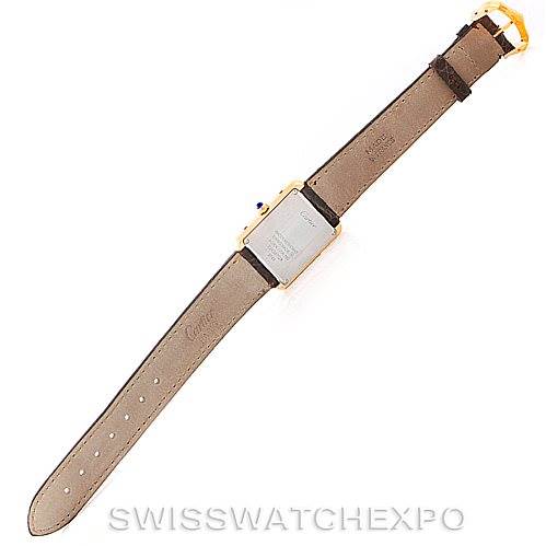 This image shows the back view of a Cartier Tank Solo W1018755 Women's Steel and Gold (two tone) Silver Dial W1018755 Women's Steel and Gold (two tone) Silver Dial watch, focusing on the strap and case back.