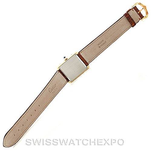 This image shows the back view of the Cartier Tank Solo W1018755 Women's Steel and Gold (two tone) Silver Dial W1018755 Women's Steel and Gold (two tone) Silver Dial watch, highlighting its strap and clasp.